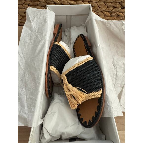NIB! Carrie Forbes Adam Pom raffia Slide Sandals - Picture 2 of 8